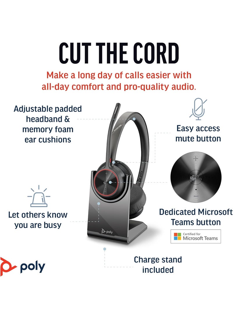 Poly Poly Voyager 4320 UC Wireless Headset  Charge Stand Plantronics  Stereo Headphones wNoiseCanceling Boom Mic  Connect PCMacMobile via BluetoothWorks wTeams Certified ZoomAmazon Exclusive  - Image 2