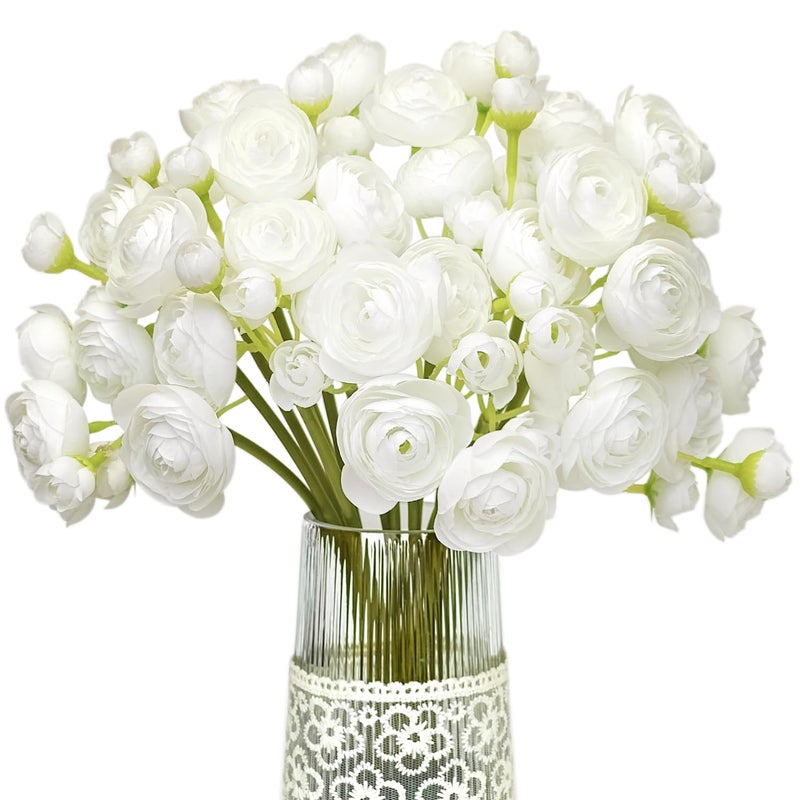 Letjolt Ranunculus Artificial Flower White Silk Flowers Faux DIY Bouquet for Wedding Engagement Centerpieces Arrangements Bridal Shower Decorations Home Decor 18pcs - Image 2