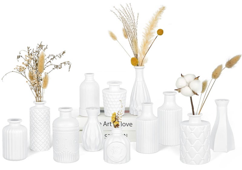 TBWIND Matte White Glass Bud Vase Set of 12 â€“ Small Minimalist Vases for Easy Home Styling, Perfect for Windowsills, Bedrooms, Bathrooms, and Table Centerpiece DÃ©cor - Image 1