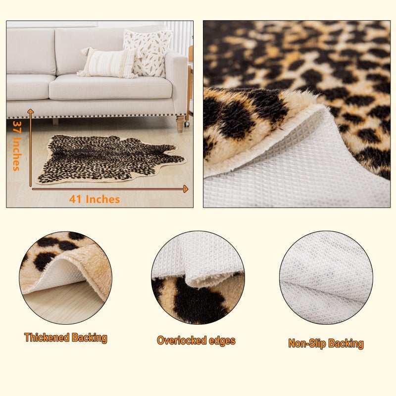 Beawelkomjo Cheetah Print Rug - Stylish Leopard Rug Faux Animal Print, Thick TPR Non-Slip Animal Print Floor Mat for Living Room, Dorm, Apartment (Cheetah Print 37x41In) - Image 3