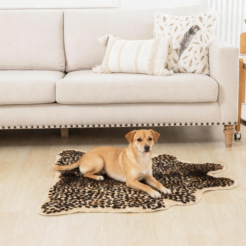 Beawelkomjo Cheetah Print Rug - Stylish Leopard Rug Faux Animal Print, Thick TPR Non-Slip Animal Print Floor Mat for Living Room, Dorm, Apartment (Cheetah Print 37x41In) - Image 2