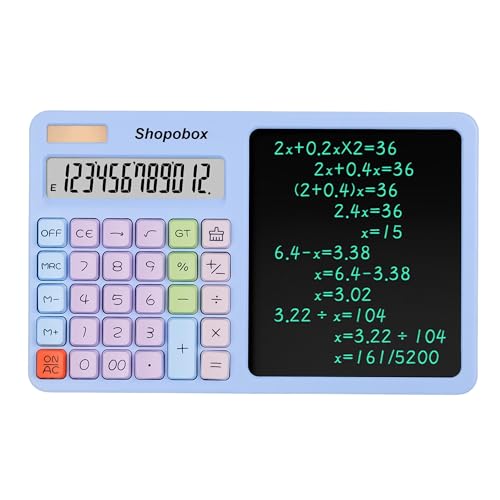 SHOPOBOX 12-Digit Solar Calculator Large LCD Display with LCD Writing,Drawing Board Scientific Calculator Standard Function Calculator - Random Colour - Image 1