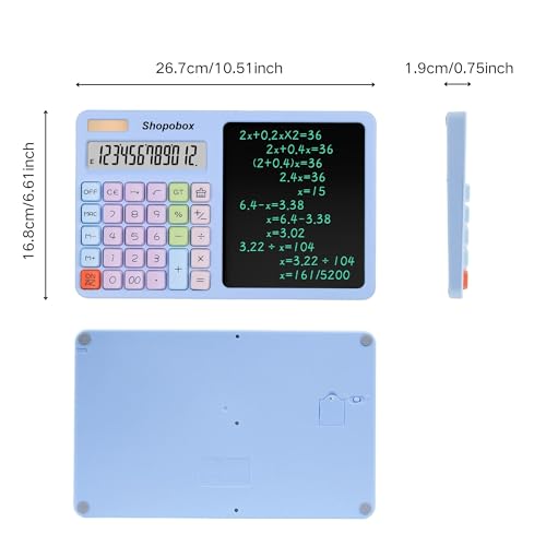 SHOPOBOX 12-Digit Solar Calculator Large LCD Display with LCD Writing,Drawing Board Scientific Calculator Standard Function Calculator - Random Colour - Image 2