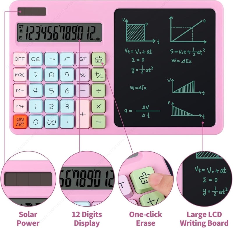 SHOPOBOX 12-Digit Solar Calculator Large LCD Display with LCD Writing,Drawing Board Scientific Calculator Standard Function Calculator - Random Colour - Image 5