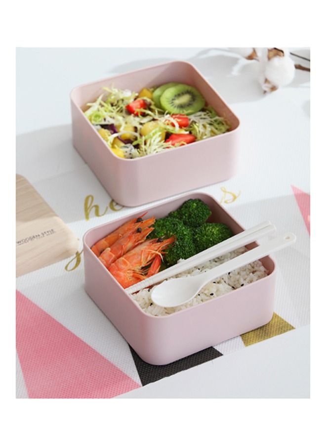 Arabest Square Lunch Box Double Layer Wooden Lunch Box with Tableware Adult Student Lunch Box 1.4l-white  - Image 4
