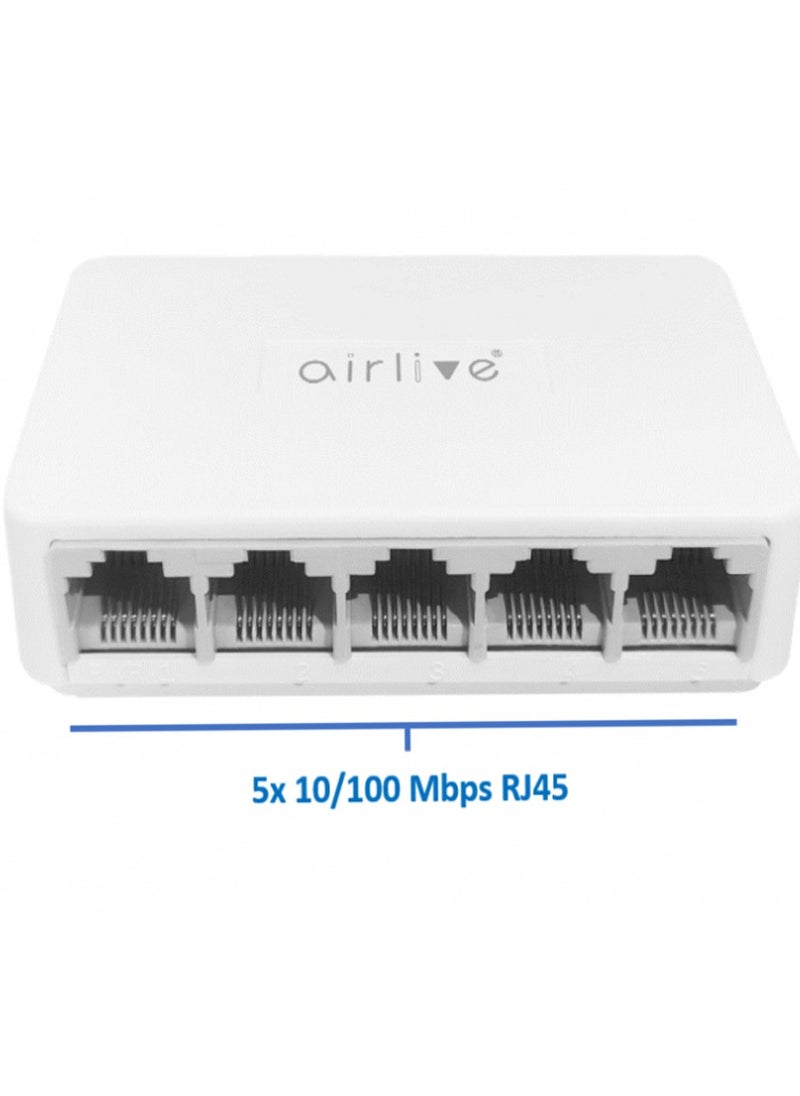 airlive - plug-and-play unmanaged Fast Ethernet switch , Live-5E switch is equipped with 5 x 10/100Mbps RJ45 ports - Image 1