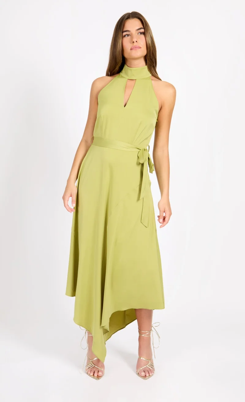 Olive Satin Midaxi Dress