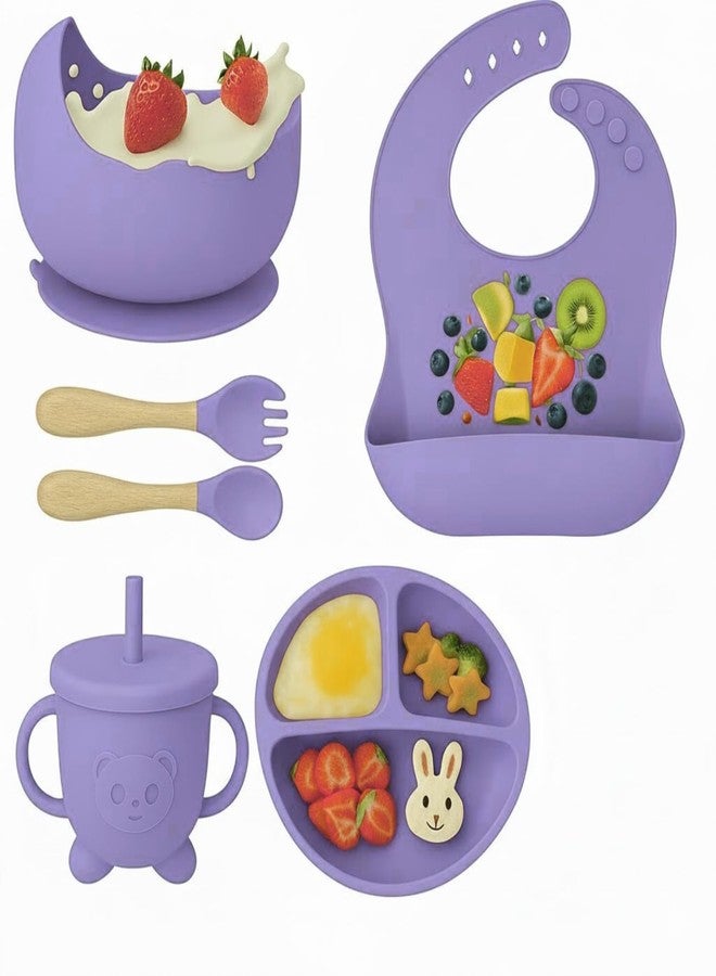 TRIVYOM Baby Feeding Set, 6 Pcs, BPA-Free Baby & Toddler Feeding Kit with, Suction Plates & Bowls Set, Self-Feeding Baby Spoons, Toddler Plates for Baby Utensils 6-12 Months,Tableware Set (Purple) - Image 1