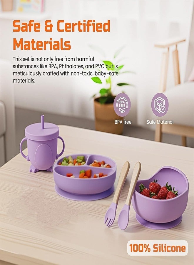 TRIVYOM Baby Feeding Set, 6 Pcs, BPA-Free Baby & Toddler Feeding Kit with, Suction Plates & Bowls Set, Self-Feeding Baby Spoons, Toddler Plates for Baby Utensils 6-12 Months,Tableware Set (Purple) - Image 3