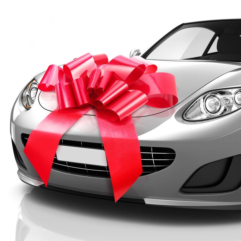 MifflinUSA Big Car Bow Matte Red 30 inch Gift Bow Giant Bow for Car Birthday Bow Huge Car Bow Big Red Bow Christmas Bow Gift Wrapping Big Gift Bow for Car Decor with 2 Suction Cups