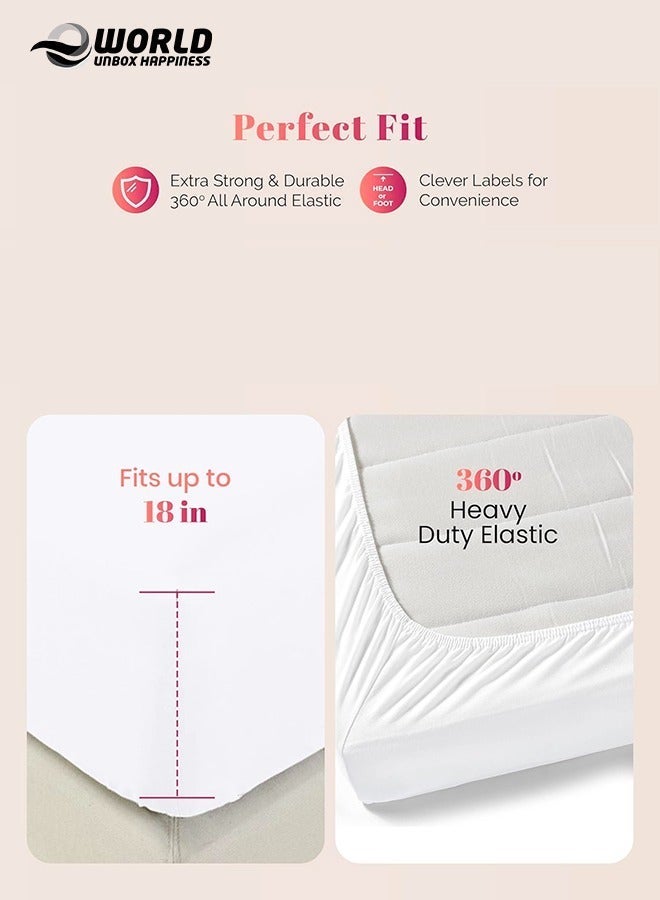 Eworld 3-Piece 100% Cotton Fitted Bedsheet Set (180 Thread Count) – White | Deep Pocket & 2 Pillow Covers | King, Queen & Single Sizes - Image 4