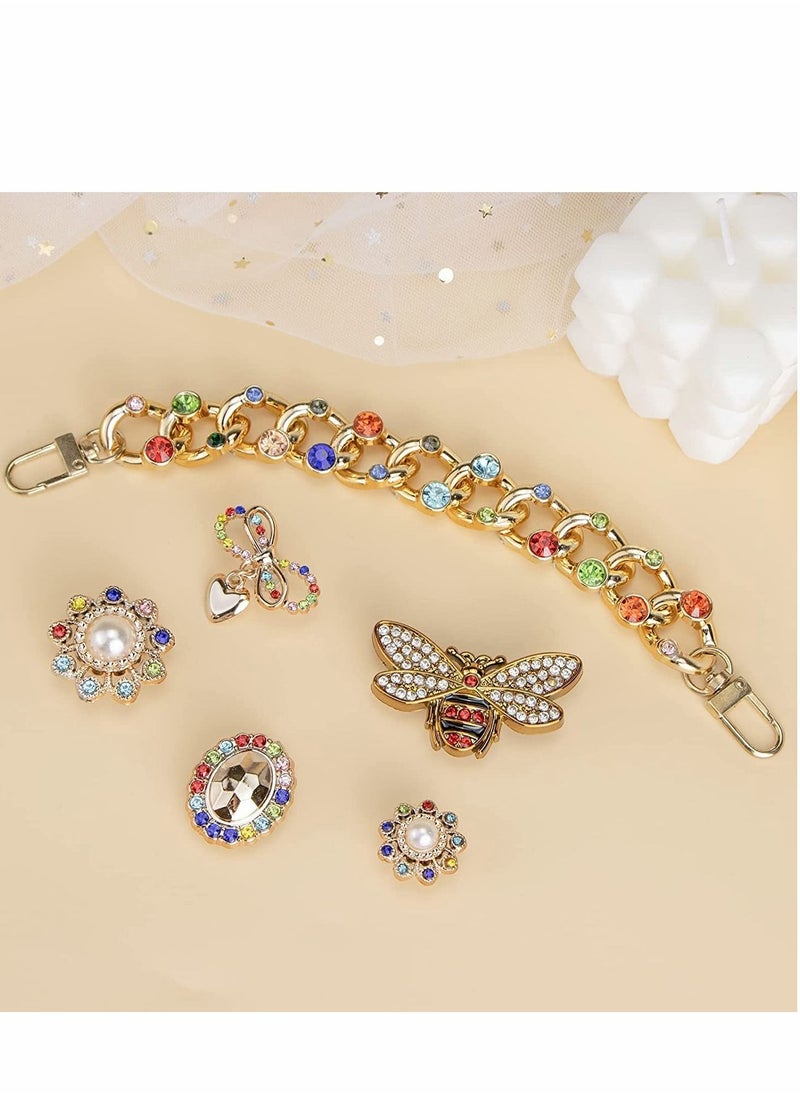 Excefore - Shoe Charms for Crocs, Bling Pearl Crystal Croc Accessories with Chains, Rhinestone Decoration for Crocs Shoes, Crystal Diamond Sparkly Charms for DIY, Jewelry, Party Birthday Gifts (15 Pcs) - Image 1