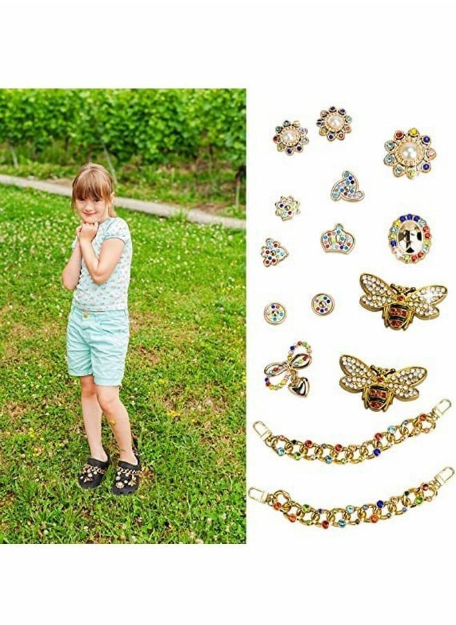 Excefore - Shoe Charms for Crocs, Bling Pearl Crystal Croc Accessories with Chains, Rhinestone Decoration for Crocs Shoes, Crystal Diamond Sparkly Charms for DIY, Jewelry, Party Birthday Gifts (15 Pcs) - Image 1