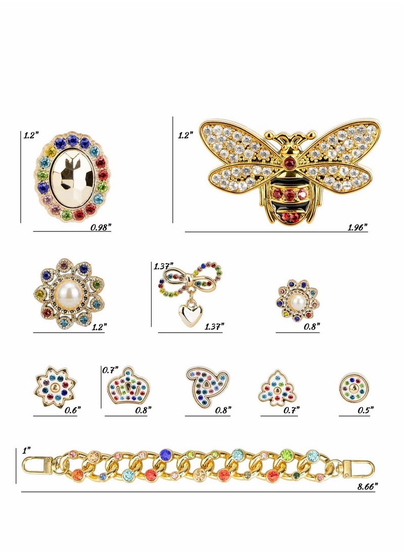 Excefore - Shoe Charms for Crocs, Bling Pearl Crystal Croc Accessories with Chains, Rhinestone Decoration for Crocs Shoes, Crystal Diamond Sparkly Charms for DIY, Jewelry, Party Birthday Gifts (15 Pcs) - Image 1