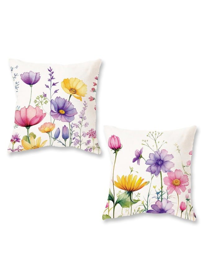 ONWAY Spring Pillow Covers 18x18 Inch Set of 2 Floral Colorful Flowers Decorations Farmhouse Living Room Outdoor Cushion Case for Sofa Couch Home Bed - Image 1