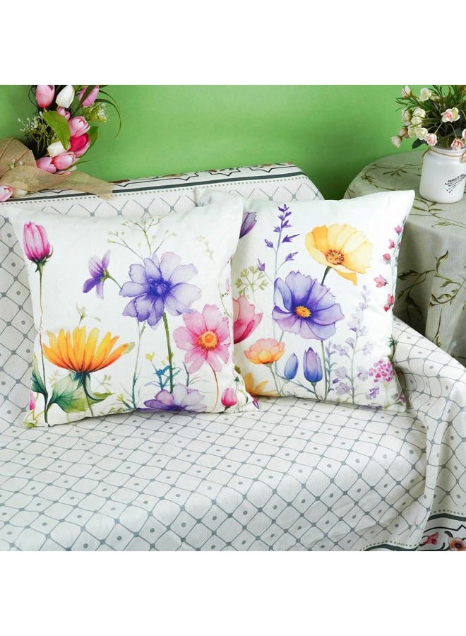ONWAY Spring Pillow Covers 18x18 Inch Set of 2 Floral Colorful Flowers Decorations Farmhouse Living Room Outdoor Cushion Case for Sofa Couch Home Bed - Image 3