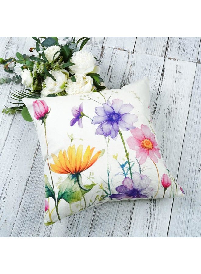 ONWAY Spring Pillow Covers 18x18 Inch Set of 2 Floral Colorful Flowers Decorations Farmhouse Living Room Outdoor Cushion Case for Sofa Couch Home Bed - Image 4