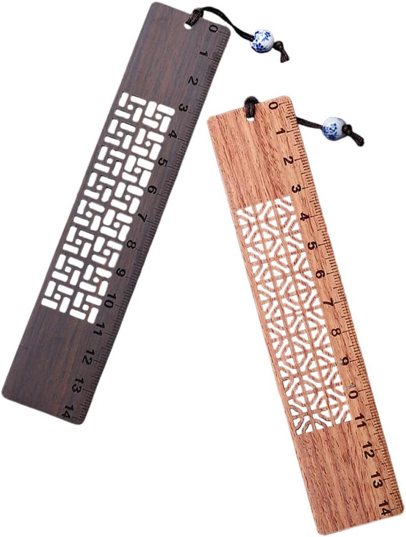 2 Pieces Wooden Bookmarks Set, Hollowed Vintage Ebony and Rosewood Ruler Book Markers with Scale, Decorative Reading Accessories for Teachers and Book Lovers - Image 1