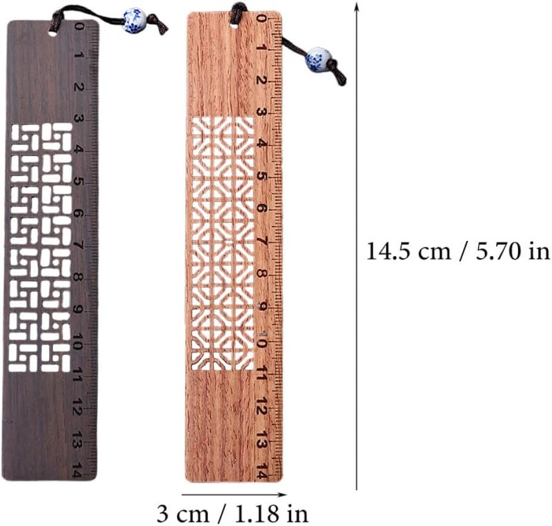 2 Pieces Wooden Bookmarks Set, Hollowed Vintage Ebony and Rosewood Ruler Book Markers with Scale, Decorative Reading Accessories for Teachers and Book Lovers - Image 2