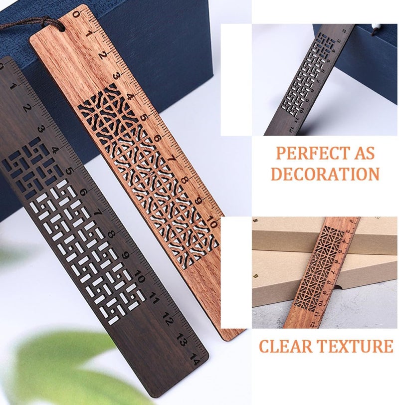 2 Pieces Wooden Bookmarks Set, Hollowed Vintage Ebony and Rosewood Ruler Book Markers with Scale, Decorative Reading Accessories for Teachers and Book Lovers - Image 3
