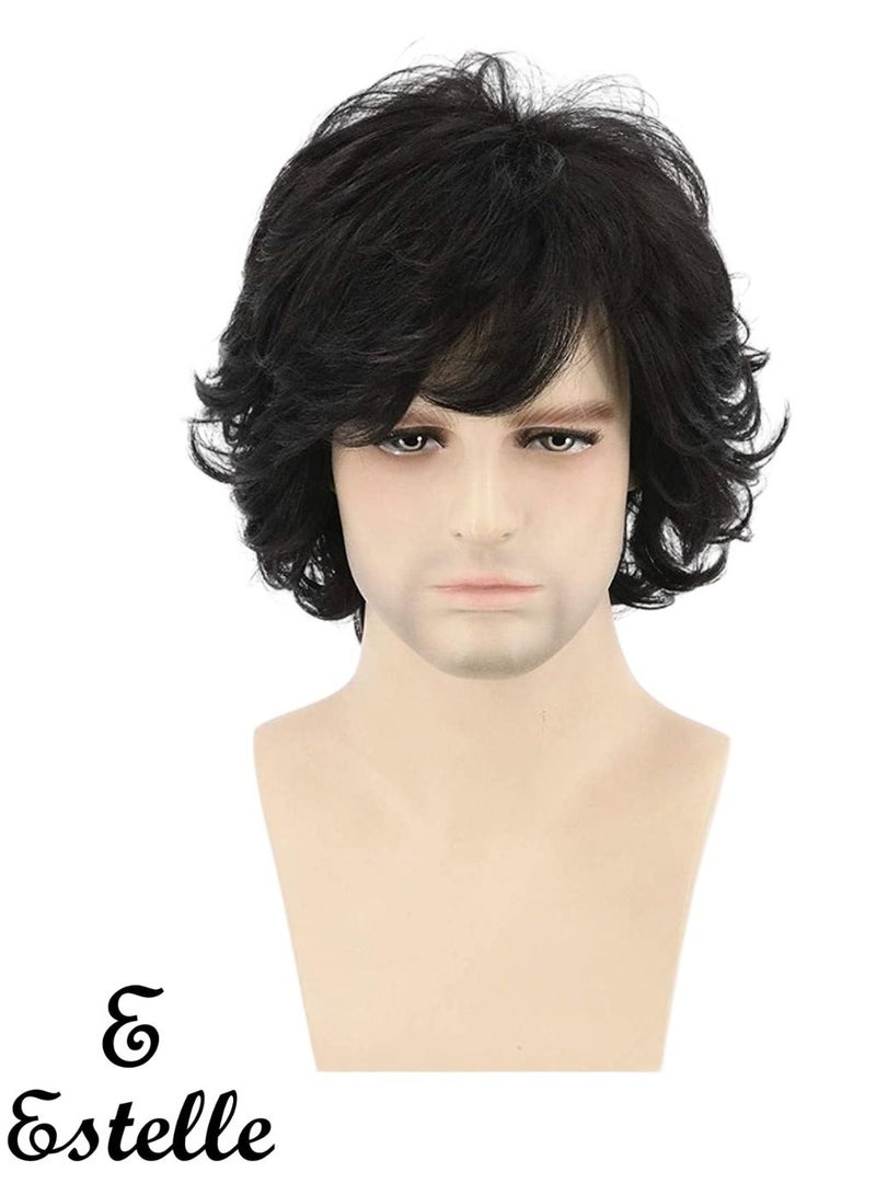 Estelle Men's Fluffy Wigs Mens Short Curly Fluffy Wig Natural Men Wig Synthetic Full Wigs (yilannew-1b) - Image 1