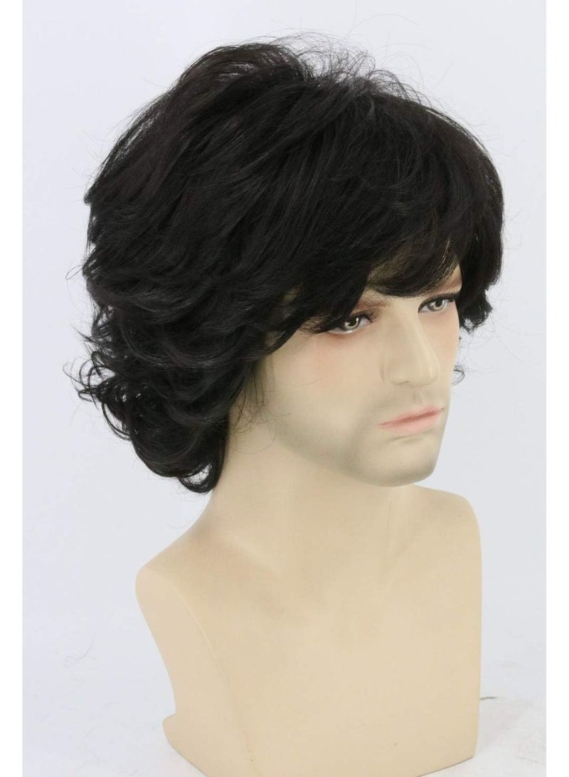 Estelle Men's Fluffy Wigs Mens Short Curly Fluffy Wig Natural Men Wig Synthetic Full Wigs (yilannew-1b) - Image 2