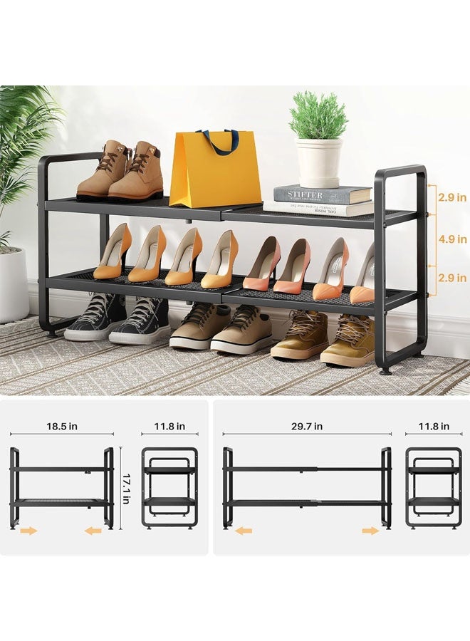 L&E Shoe Rack - Expandable Shoe Organizer for Closet, Adjustable Metal Shoe Shelf Storage, Stackable Long Shoe Stand Holder for Garage, Entryway, Door Entrance - Image 3