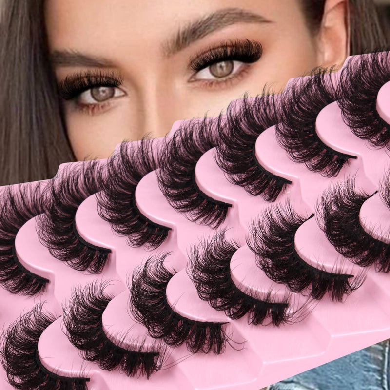 JIMIRE D Curl Faux Mink Lashes Fluffy Cat Eye 20MM Long Dramatic Mink Lashes Bulk Wispy Full Volume False Eyelashes 7 Pairs Pack - Image 1