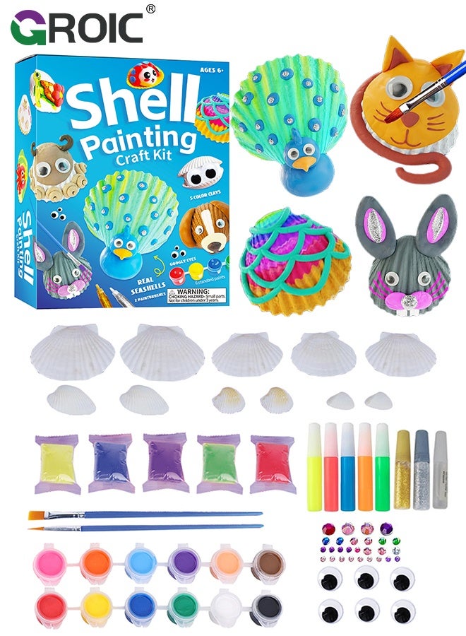 GROIC Kids Sea Shell Painting Kit, DIY Sea Shell Painting Set, Arts & Crafts Gifts for Boys and Girls,  Creative Art Activities Toys Gift for Birthday, Party, Summer Supplies - Image 1