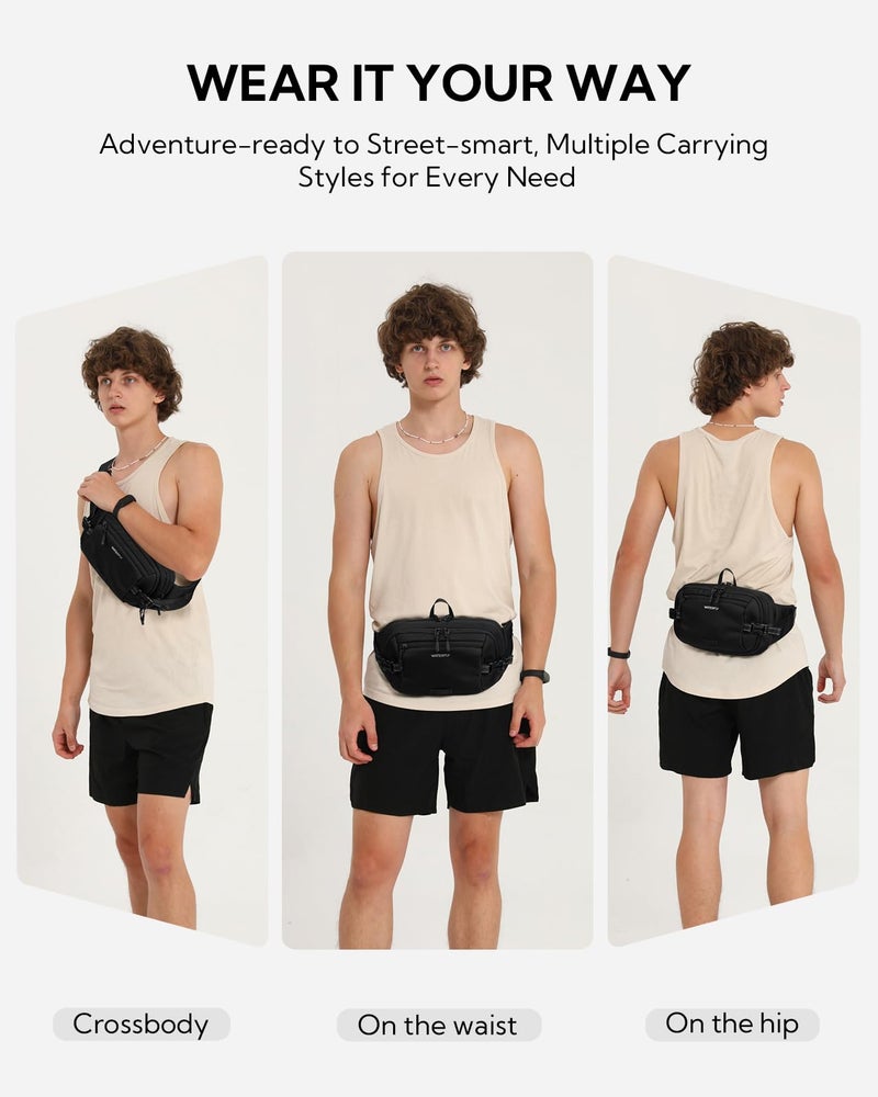 WATERFLY 3L Large Fanny Pack, 180Â° Opening Hip Pouch with Multi-Pockets, Anti-Theft RFID Blocking Waist Bag for Women Men Traveling Hiking Daily Use - Image 2