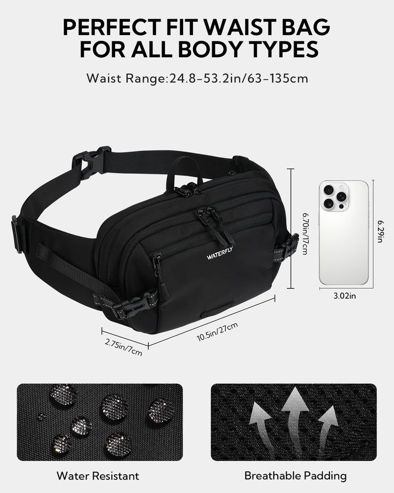 WATERFLY 3L Large Fanny Pack, 180Â° Opening Hip Pouch with Multi-Pockets, Anti-Theft RFID Blocking Waist Bag for Women Men Traveling Hiking Daily Use - Image 5