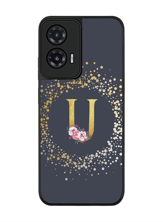 For Motorola Moto G35 Case,Slim fit Camera Protection, Shockproof Thin Phone cover  - Custom Monogram Floral - U  (Grey )