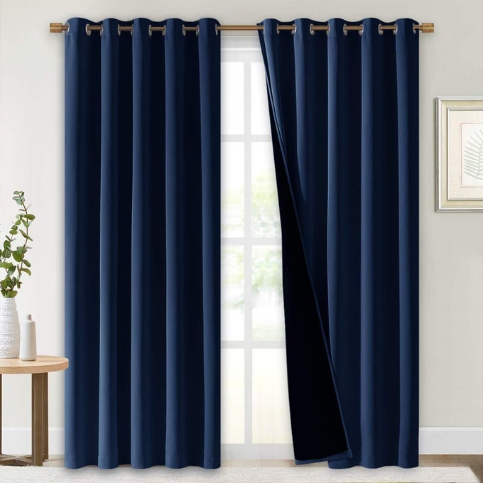 100 Blackout Cold Blocking Curtain Thermal Insulated Energy Efficiency Window Draperies for Guest Room Full Shading Panels for Shift Worker Light Sleepers Navy Blue 70W x 84L 2 PCs