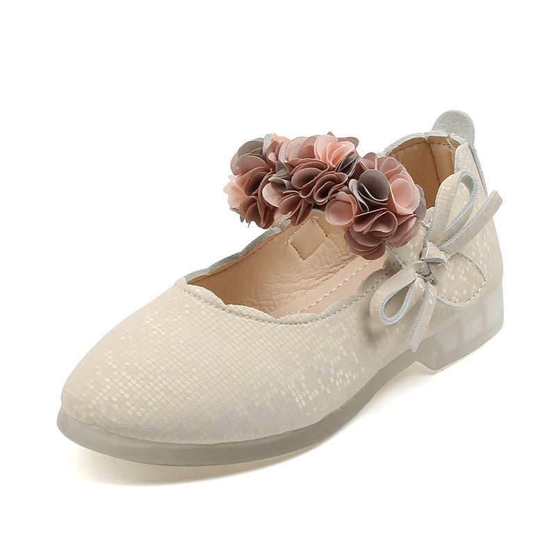 Girls'' Leather shoes 2021 spring and autumn Korean style Girls'' Flower Princess single-layer shoes students soft bottom dance performance peas shoes fashion - Image 1