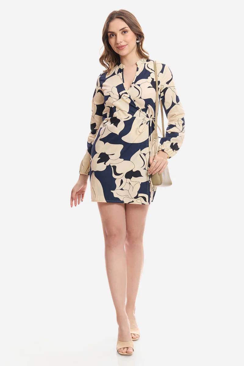 Virgio Abstract Cotton Wrap Mini Dress for Women