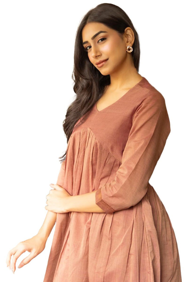 ANNI Designer Women's Rayon Viscose Solid A-Line Kurta with Palazzo (JIVIKA Peach_M_Peach_Medium) - Image 1