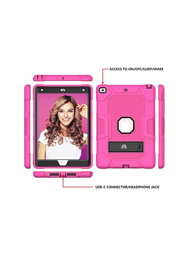 PROMASS Hbs 3-Ply Slim Heavy Duty Shockproof Rugged Case With Built-In Kickstand Common For Ipad 10.2-Inch (9Th/8Th/7Th Generation, 2021/2020/2019) Kids Tablet-Rose Black - Image 3