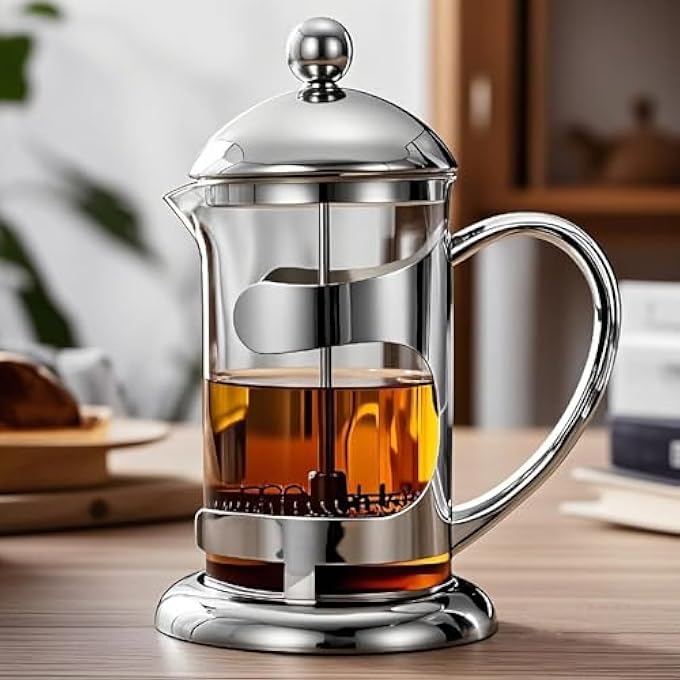 Exrp Silver French Press Coffee Maker Luxury Design French Coffee Press With 4Level Filter System HighGrade Glass For Hot  Cold Resistance Include Long Size 304 Stainless Steel Spoon60Ml - Image 1