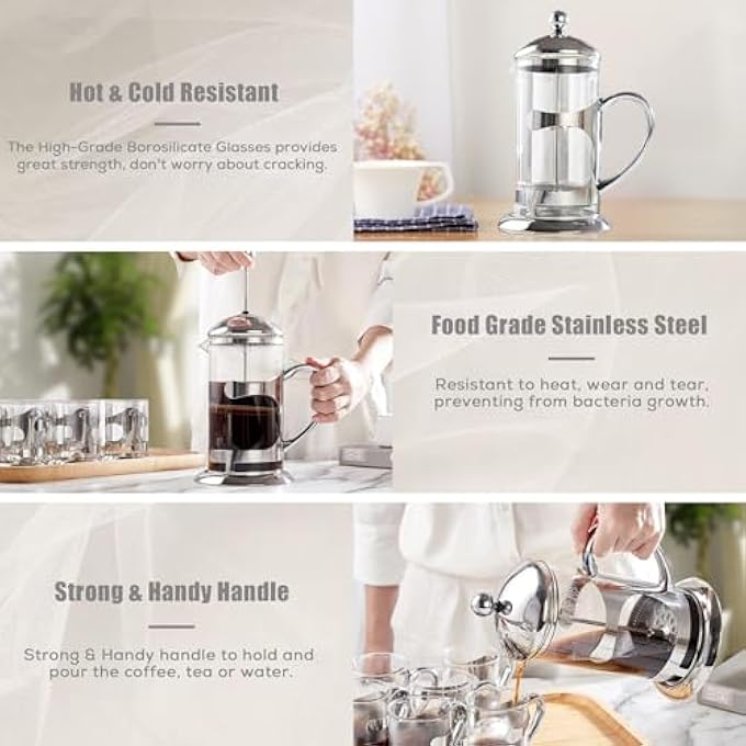 Exrp Silver French Press Coffee Maker Luxury Design French Coffee Press With 4Level Filter System HighGrade Glass For Hot  Cold Resistance Include Long Size 304 Stainless Steel Spoon60Ml - Image 5