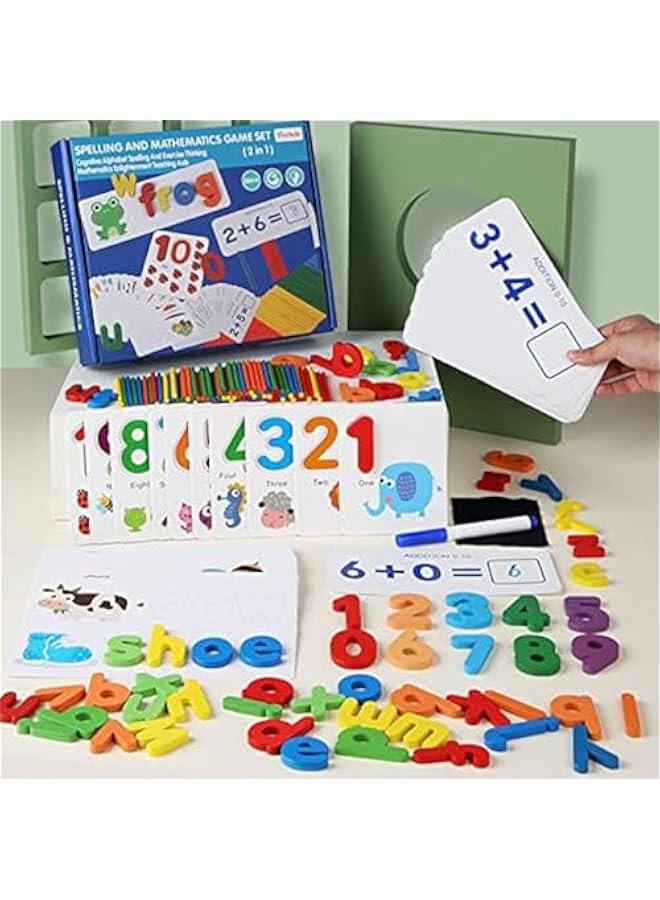 2 in 1 See and Spell Learning Toys, Sight Words Math Flashcards,Montessori Wooden Educational Toys Gifts for Preschool Kindergarten Kids Boys Girls 3 4 5 Years Old - Image 1