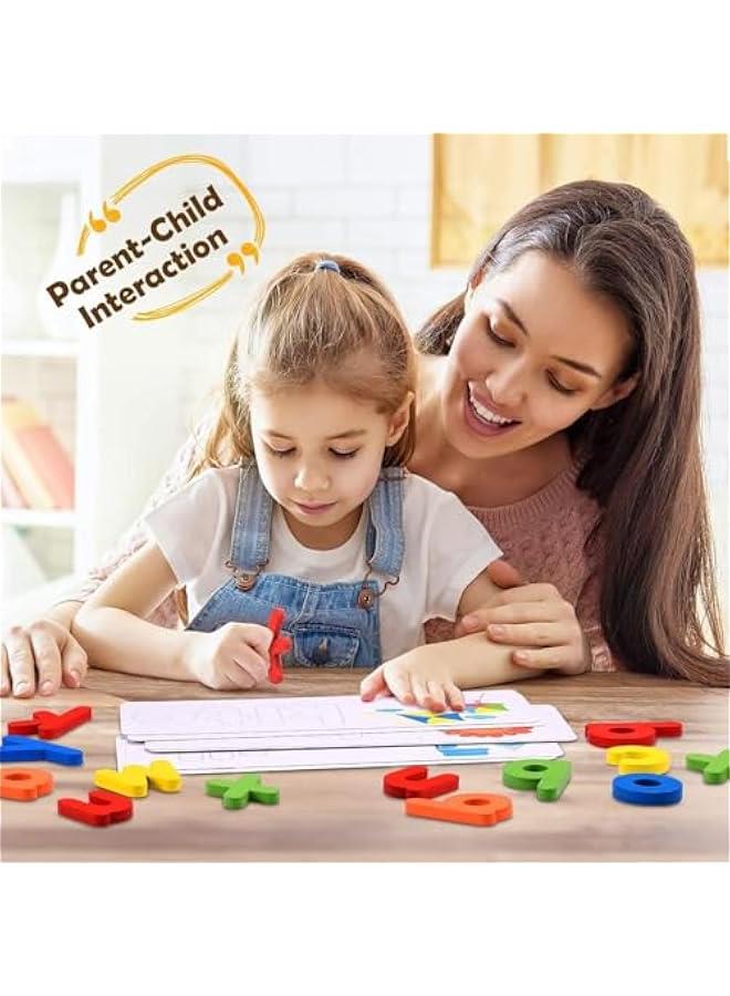 2 in 1 See and Spell Learning Toys, Sight Words Math Flashcards,Montessori Wooden Educational Toys Gifts for Preschool Kindergarten Kids Boys Girls 3 4 5 Years Old - Image 2