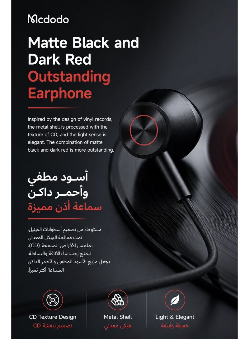Mcdodo Type-C Wired Earphones Flat Ear Headphones – USB-C Stereo Audio for Android Phones, Tablet, Laptop – Black (HP-4070) - Image 3
