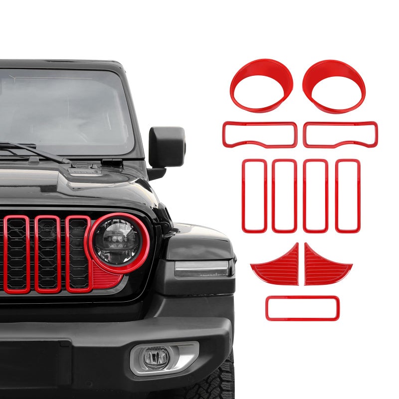 SQQP Front Grille Grill InsertHeadlight Turn Light Cover Trim Compatible with 20242025 Jeep Wrangler JL JLU Gladiator JT Exterior AccessoriesNot Fit for JL Sport Sports Red