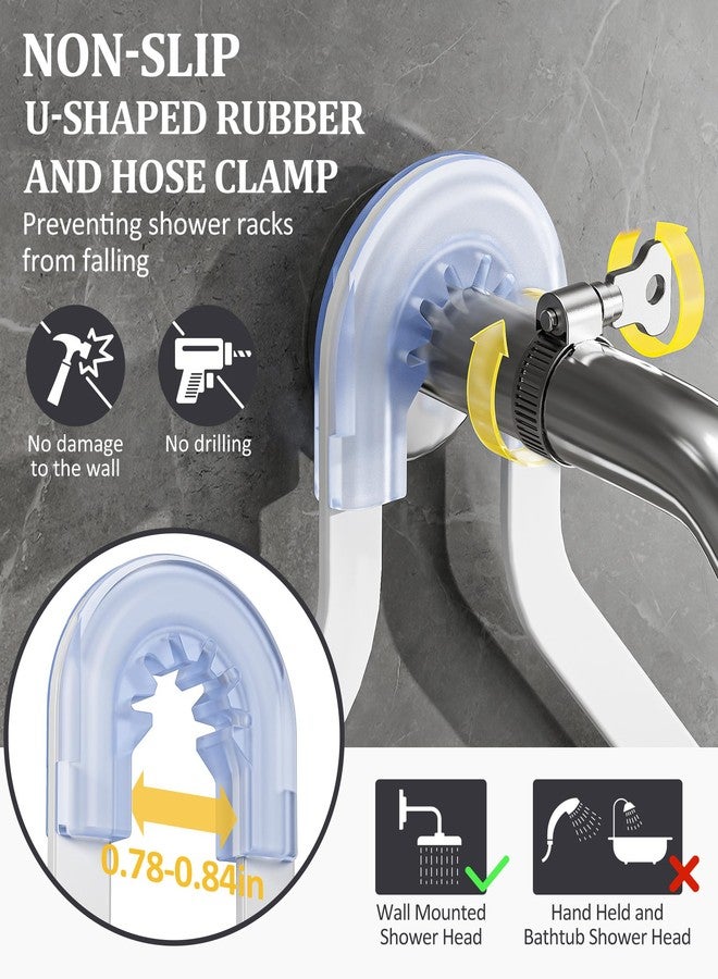 OMAIRA Shower Caddy Hanging with Soap Scrub Holder, Stainless Steel Sturdy Adjustable No-drill Non-Slip Large Capacity Over Shower Head Shower Rack Inside Shelves Bathroom Organizer and Storage, White - Image 2