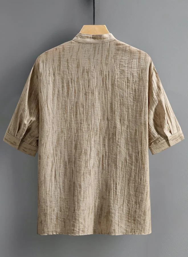 Take Two Take Two Solid Textured Stand Collar Shirt with Half Placket