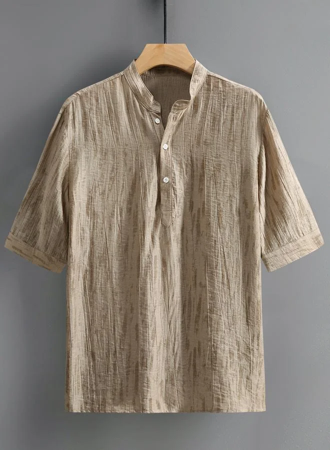 Take Two Take Two Solid Textured Stand Collar Shirt with Half Placket