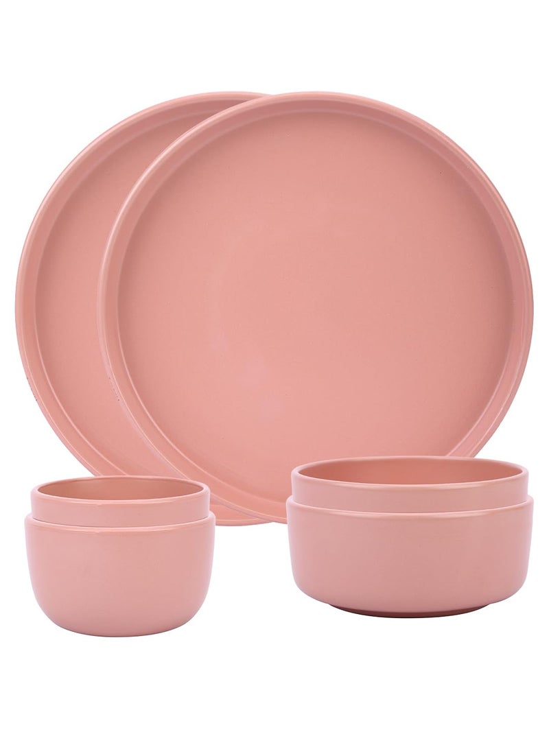 NARRADORA Stoneware Pink Zoro Straight Shape 2 PCS Dinner Plates, 2 PCS Serving Bowls & 2 PCS Veg Bowls | Dinner Set of 6 PCS, Premium Crockery Perfect for Gifting. - Image 2