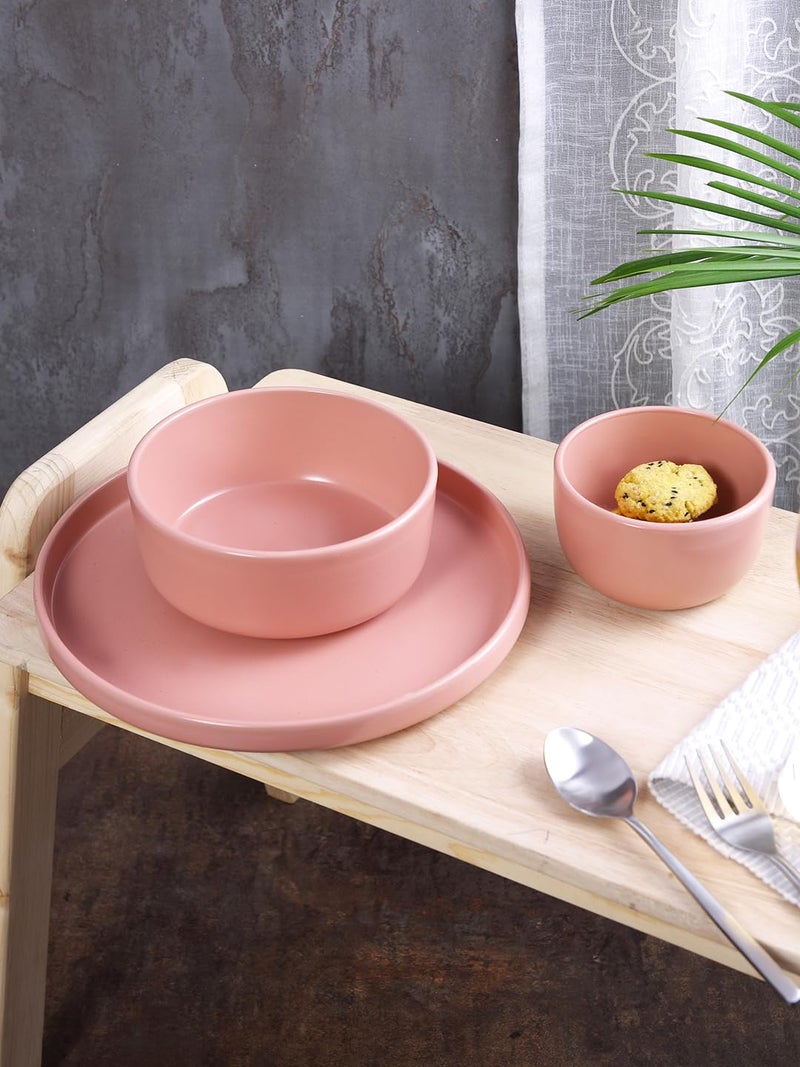NARRADORA Stoneware Pink Zoro Straight Shape 2 PCS Dinner Plates, 2 PCS Serving Bowls & 2 PCS Veg Bowls | Dinner Set of 6 PCS, Premium Crockery Perfect for Gifting. - Image 1