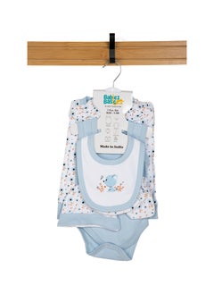 7 Piece Unisex 100% Cotton Set Include Bib, Socks, Mitten, Cap, Romper, Top And Bottom Set, Blue