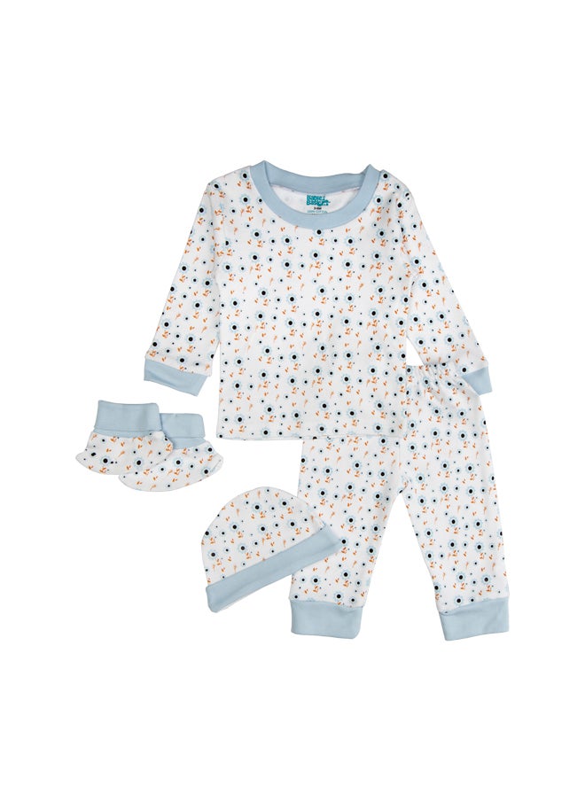 Babies Basic - 7 Piece Unisex 100% Cotton Set Include Bib, Socks, Mitten, Cap, Romper, Top And Bottom Set, Blue - Image 1